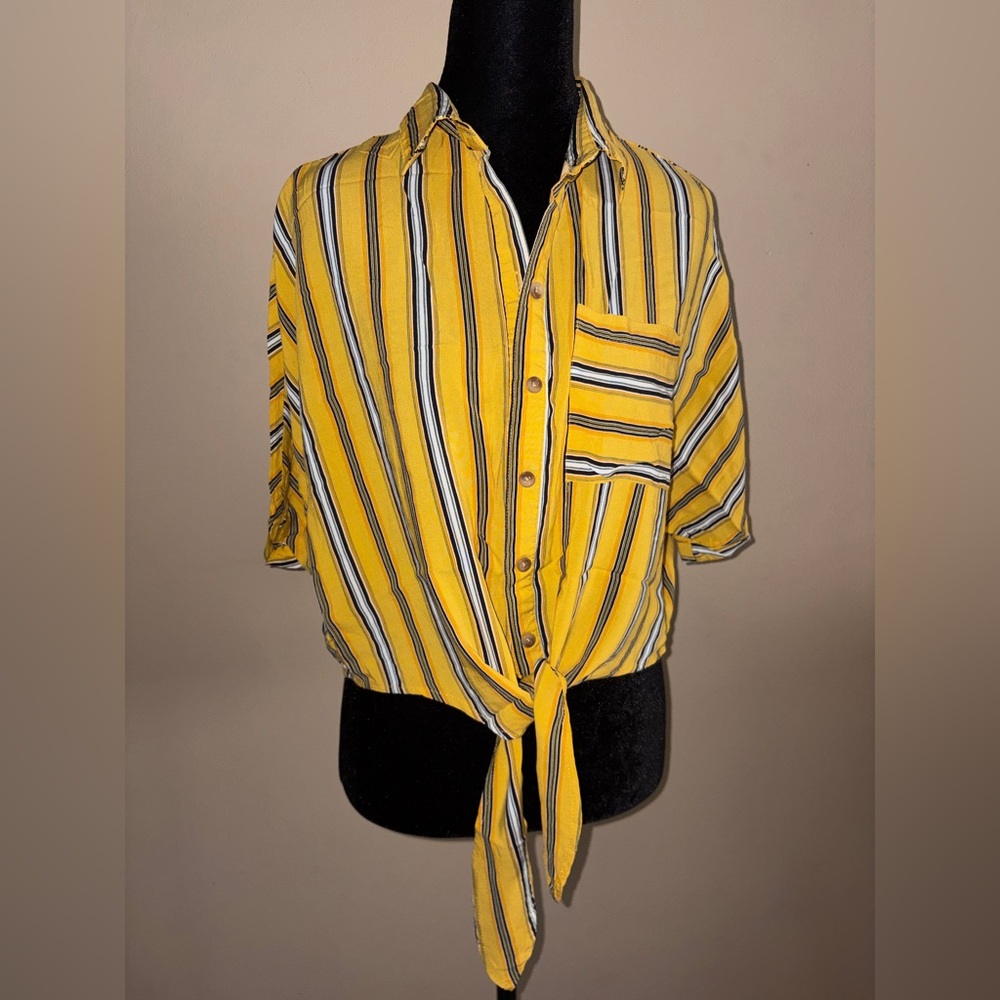 Polly & Esther Yellow and Gray Striped Crop Top